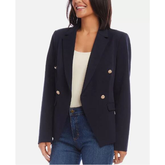 KAREN KANE BLAZER WOMENS SIZE MEDIUM LINED FITTED CLASSIC BUTTONS NAVY NEW - Picture 1 of 14